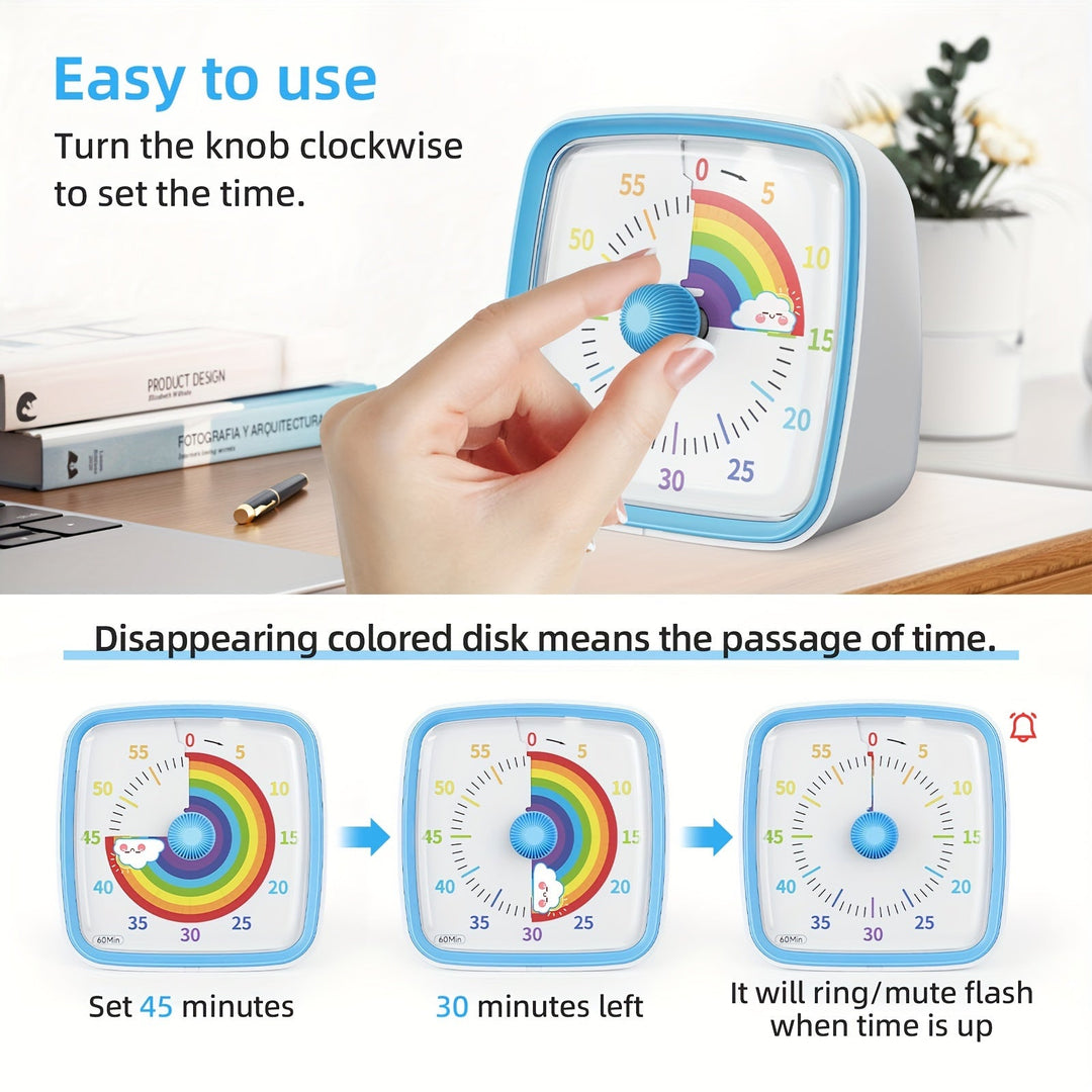 Rainbow Time Management Timer – Visual 60-Minute Countdown Timer for Study, Work, and Home | Bowlift