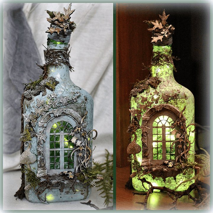 BowLift | Altered Art Bottle - Mystical forest stories
