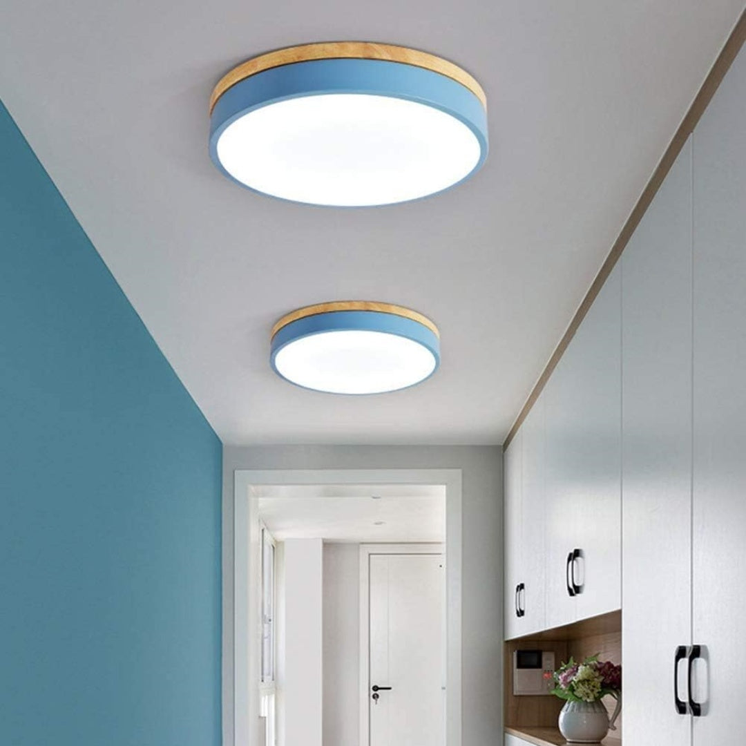BowLift | Wooden Round Shape Flush Ceiling Light | LED. Solid Wood & Iron for Living Room. Dining Room & Hallway