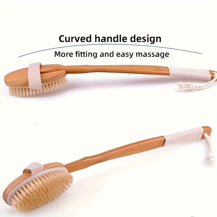 BowLift | Back Boar Bristles Cleaning Sponge for the Shower - Long Wooden Handle Bath Sponge Brush, Soft Natural Bristles for Back Cleaning