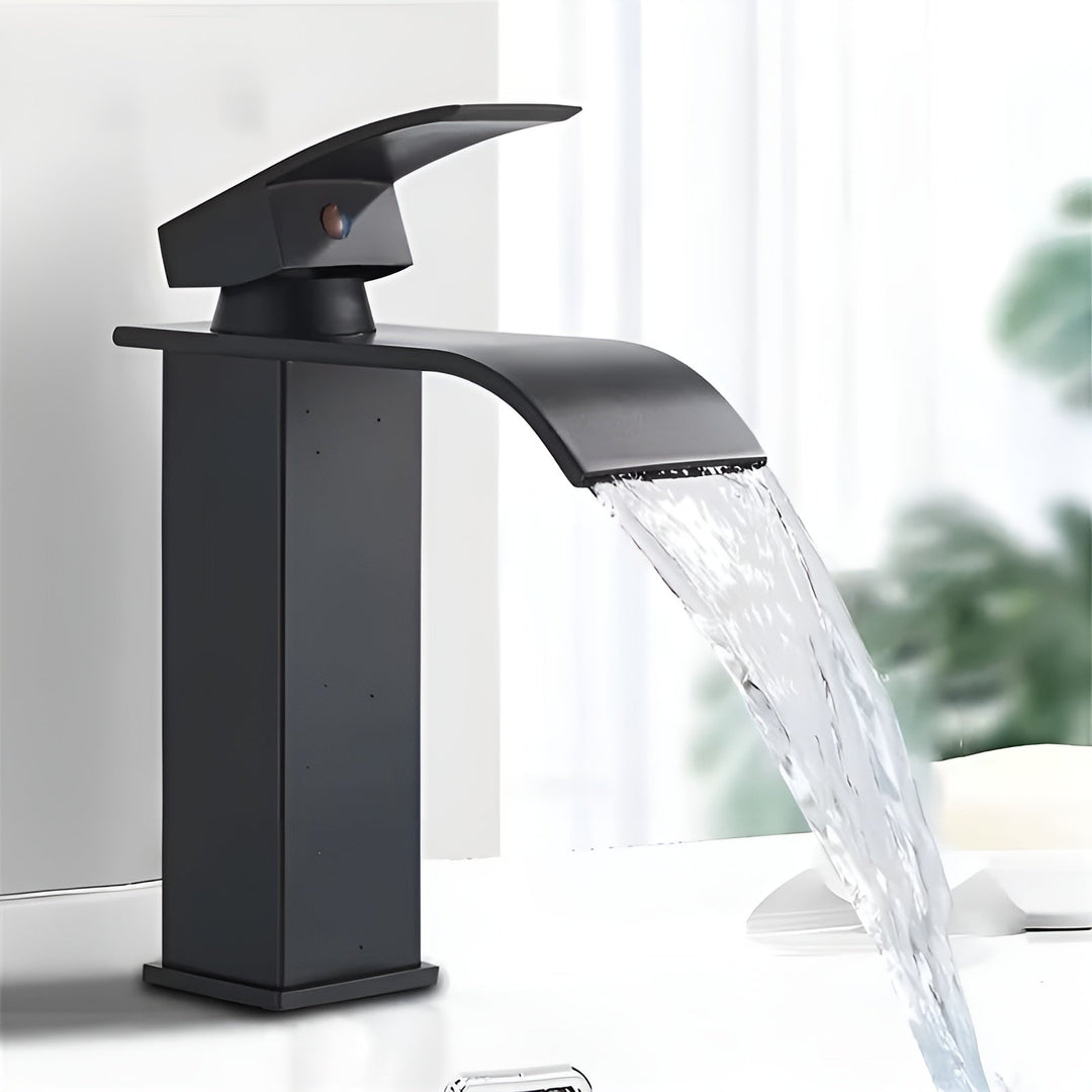 Sink faucet made of stainless steel – waterfall spout with hot and cold water | single hole mixer tap in Bowliftack for bathroom | Bowlift