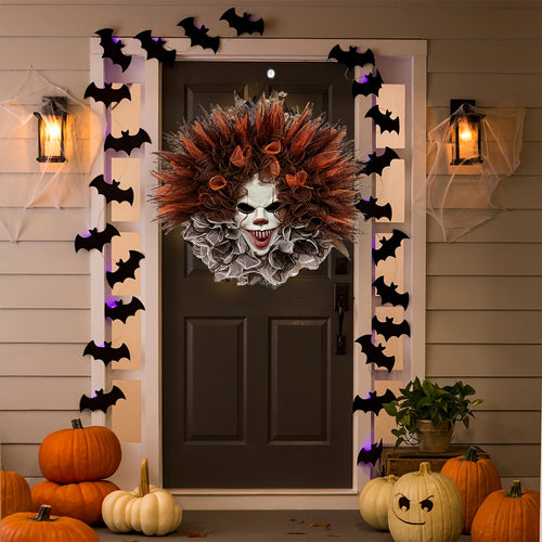 BowLift | Halloween Scary Clown Mesh Wreath | Creepy Front Door Decor