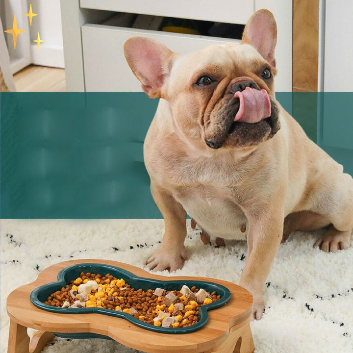 Ceramic Dog Food Bowl with Wooden Stand - BoneFeast Bowlift