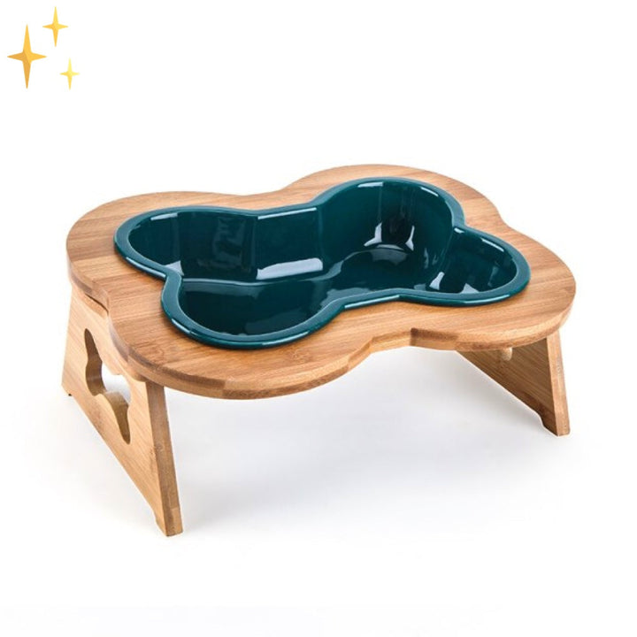 Ceramic Dog Food Bowl with Wooden Stand - BoneFeast Bowlift
