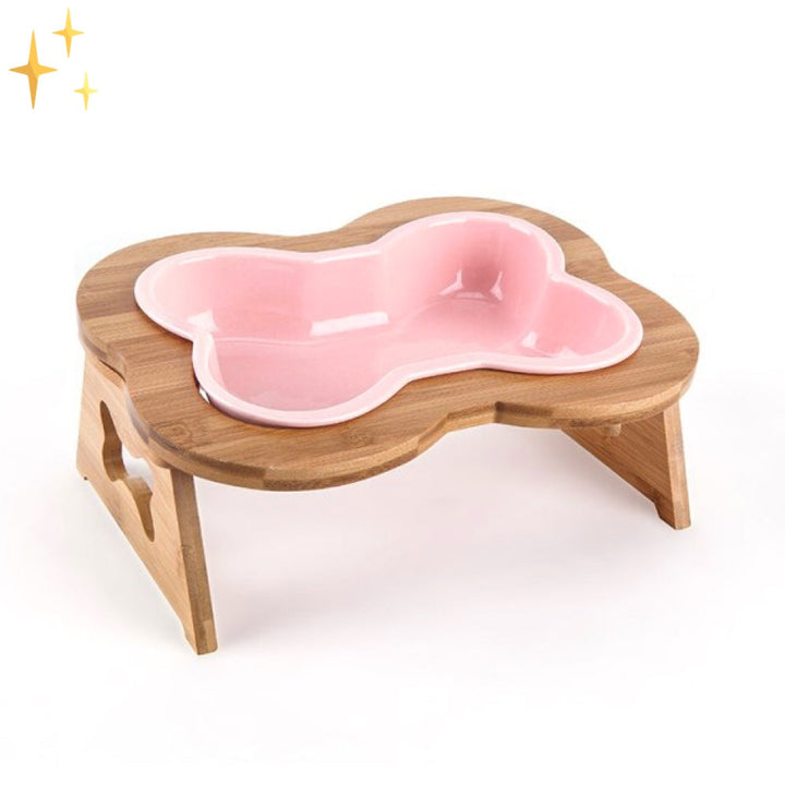 Ceramic Dog Food Bowl with Wooden Stand - BoneFeast Bowlift
