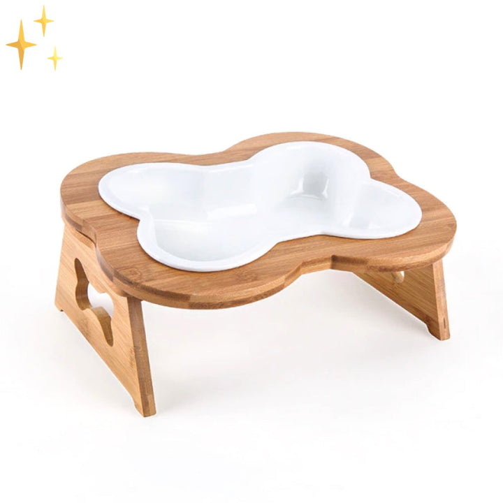 Ceramic Dog Food Bowl with Wooden Stand - BoneFeast Bowlift
