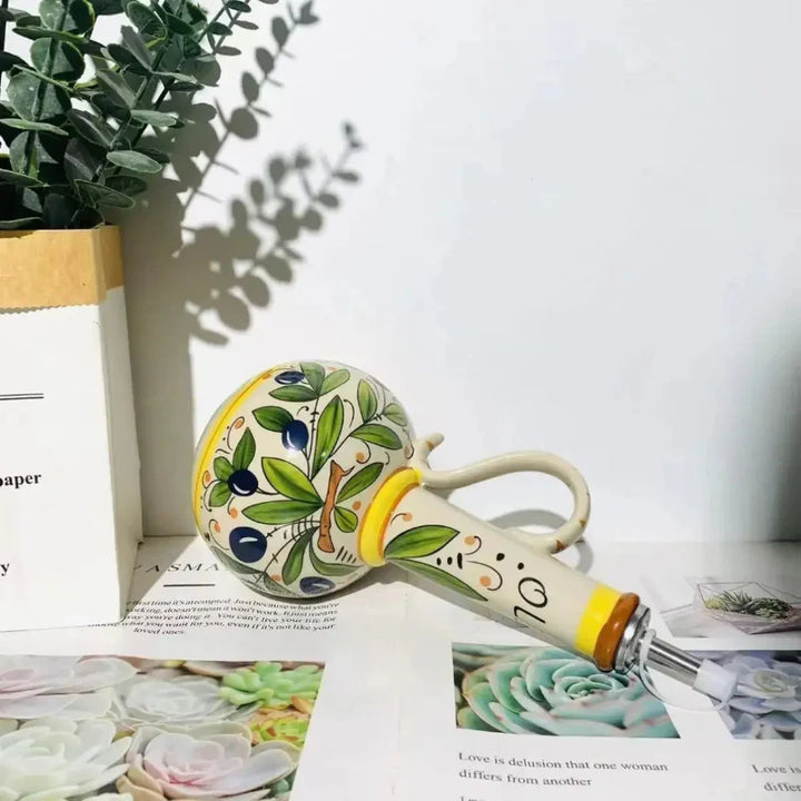 Ceramic Oil Bottle Kitchen Seasoning Dispenser with Drip-Free Spout | Bowlift
