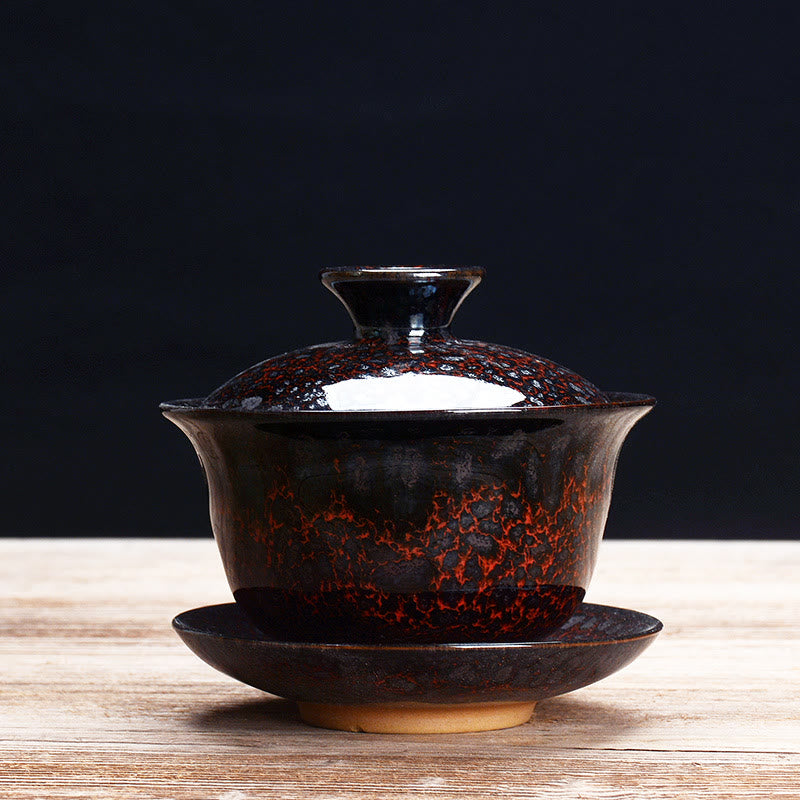 BowLift | Vintage Kiln Ceramic Gaiwan Sancai Tea Cup Tea Cup and Saucer with Lid
