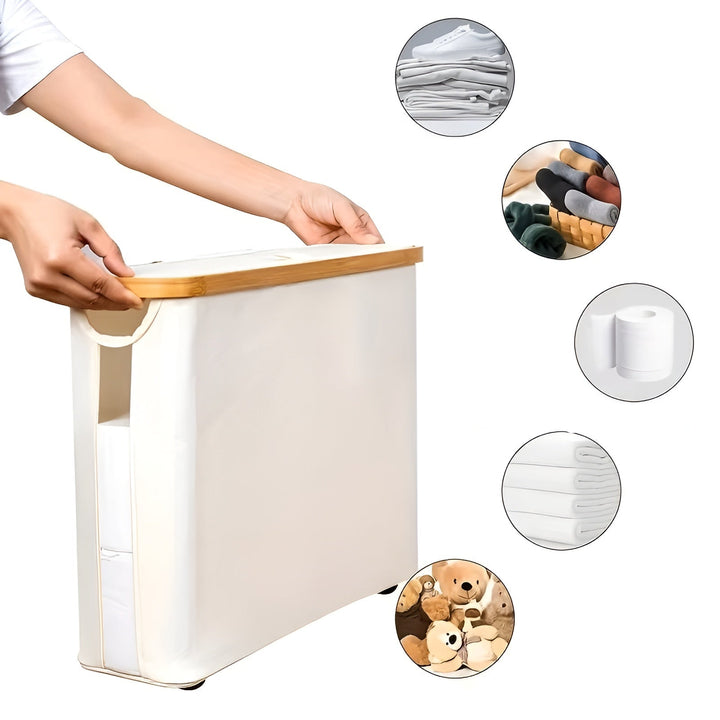 Large toilet paper holder with lid – space-saving & foldaBowlifte | wooden frame for bathroom & toilet | Bowlift