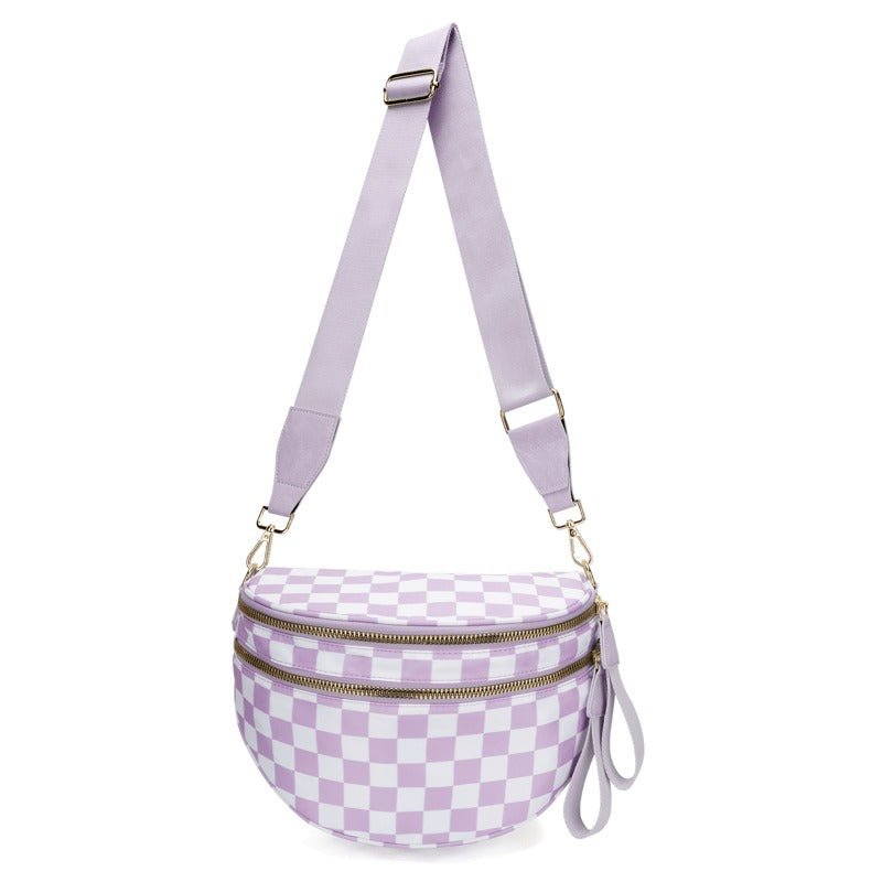 BowLift | LuxeMosaic Iris Crossbody Bag | Stylish checkerboard purse with adjustable strap for everyday essentials