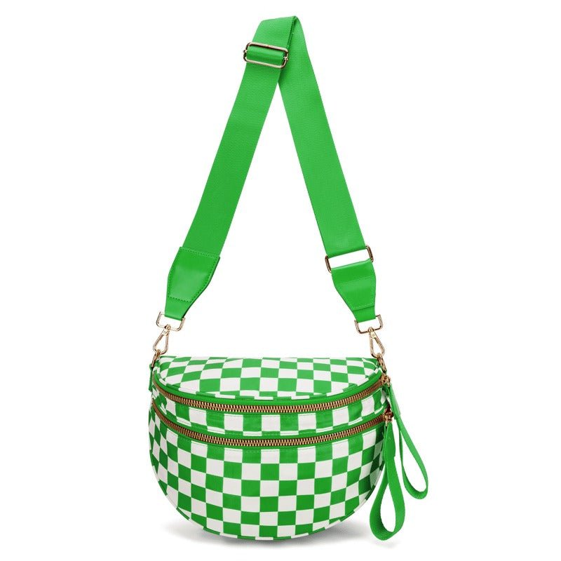 BowLift | LuxeMosaic Iris Crossbody Bag | Stylish checkerboard purse with adjustable strap for everyday essentials