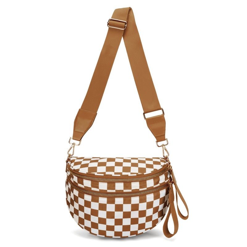 BowLift | LuxeMosaic Iris Crossbody Bag | Stylish checkerboard purse with adjustable strap for everyday essentials