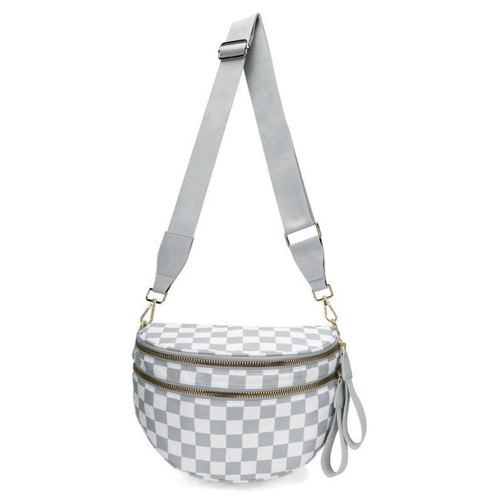 BowLift | LuxeMosaic Iris Crossbody Bag | Stylish checkerboard purse with adjustable strap for everyday essentials