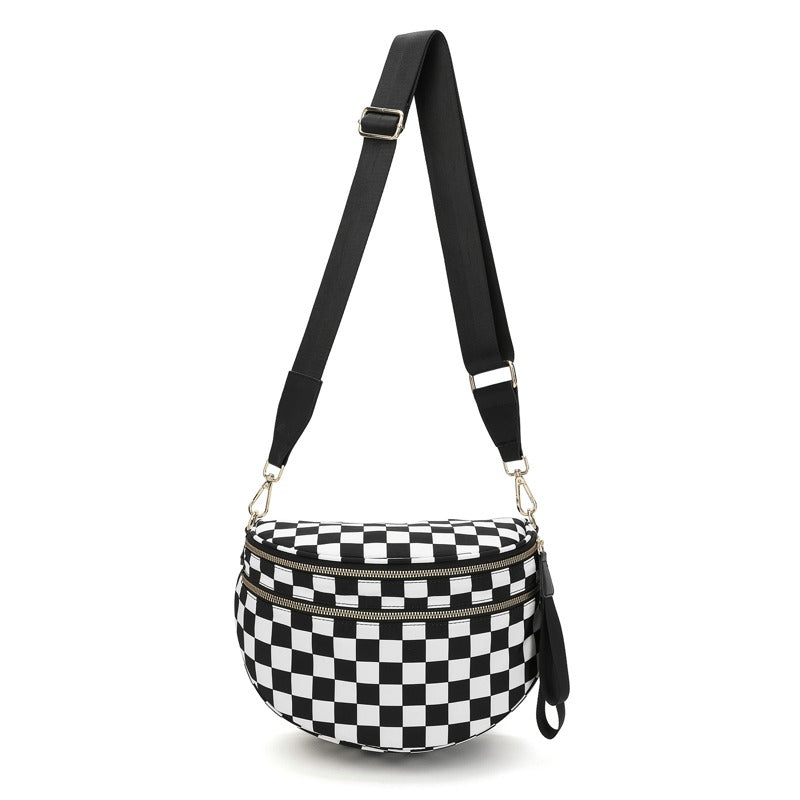 BowLift | LuxeMosaic Iris Crossbody Bag | Stylish checkerboard purse with adjustable strap for everyday essentials