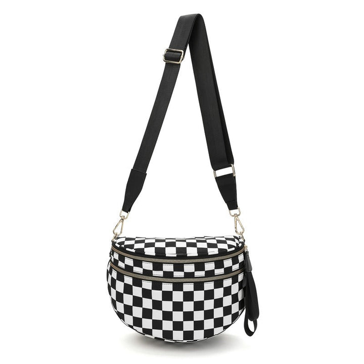 BowLift | LuxeMosaic Iris Crossbody Bag | Stylish checkerboard purse with adjustable strap for everyday essentials