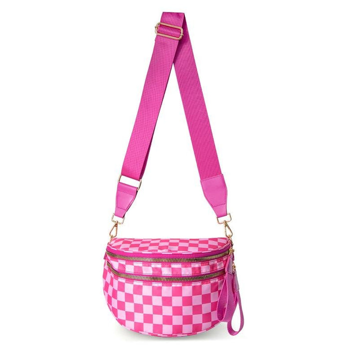 BowLift | LuxeMosaic Iris Crossbody Bag | Stylish checkerboard purse with adjustable strap for everyday essentials