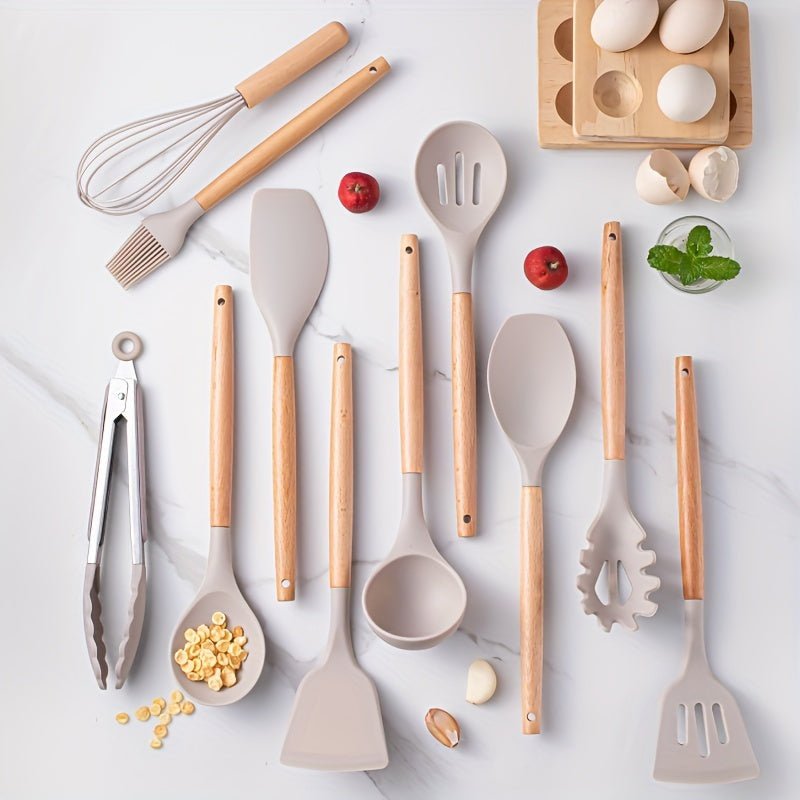BowLift | CHEFTouch Utensil Set – 12-Piece Non-Stick Safe Tools with Wooden Handles