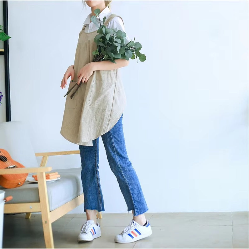 BowLift | Cotton Linen Cross Back Apron Pockets