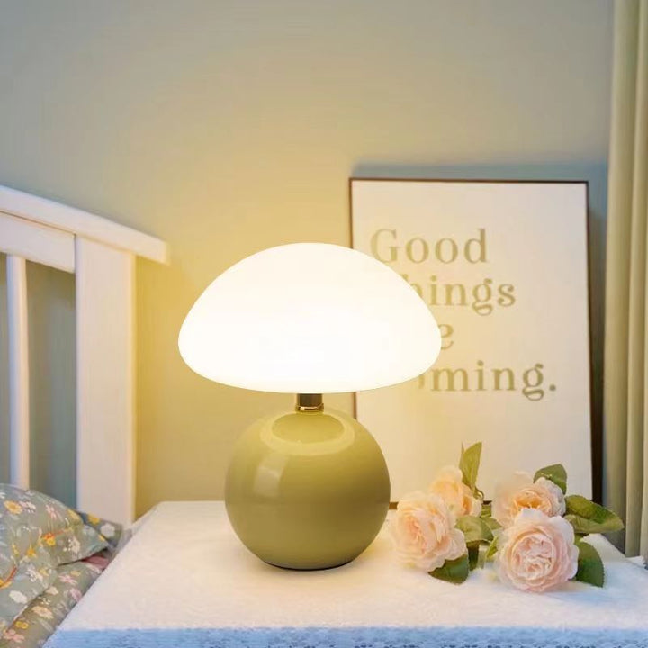 BowLift | Bedside Lamp Ceramic Base Mushroom Shade Light
