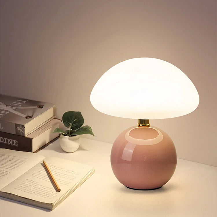 BowLift | Bedside Lamp Ceramic Base Mushroom Shade Light