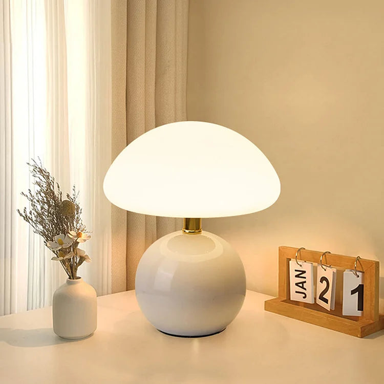 BowLift | Bedside Lamp Ceramic Base Mushroom Shade Light