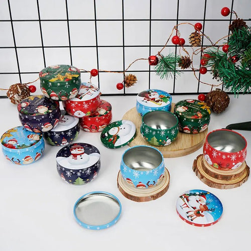 BowLift | Christmas Candle Round Tin Box Set of 12– Perfect for Candy, Party Decor, or DIY Handmade Candles – Metal Container with Lid (2.2oz)