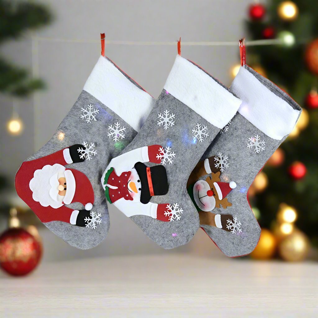 BowLift | Christmas Stockings with LED Lights-  Snowman, Santa, Elk, and Bear Designs Perfect for Adding Festive Cheer to Your Fireplace or Christmas Tree!