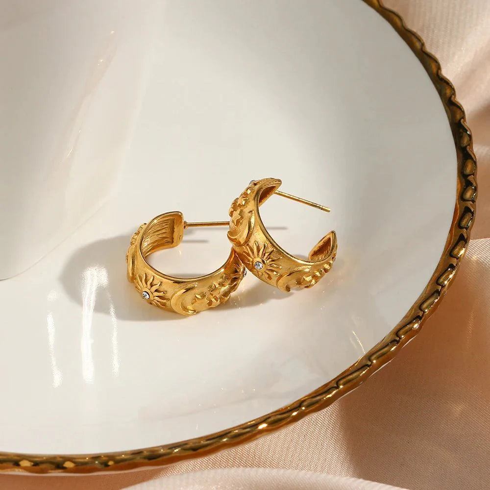 BowLift | Chunky Astrology Embossed Hoop Earrings