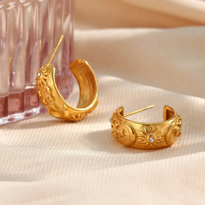 BowLift | Chunky Astrology Embossed Hoop Earrings
