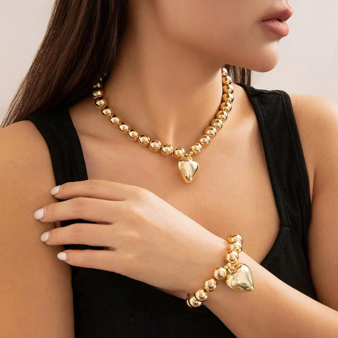 BowLift | Chunky Heart Pendant Necklace and Bracelet Set