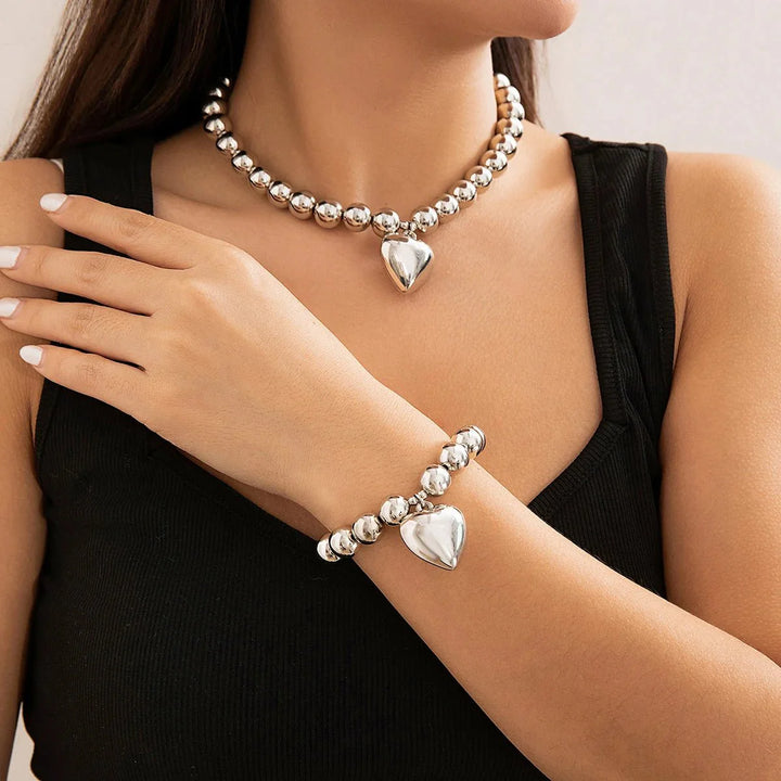 BowLift | Chunky Heart Pendant Necklace and Bracelet Set