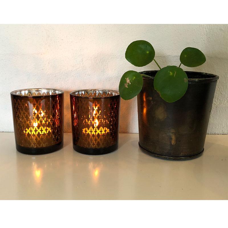Tea light holder made of glass (2 pcs.) Copper / black by SIA Home Fashion | Bowlift