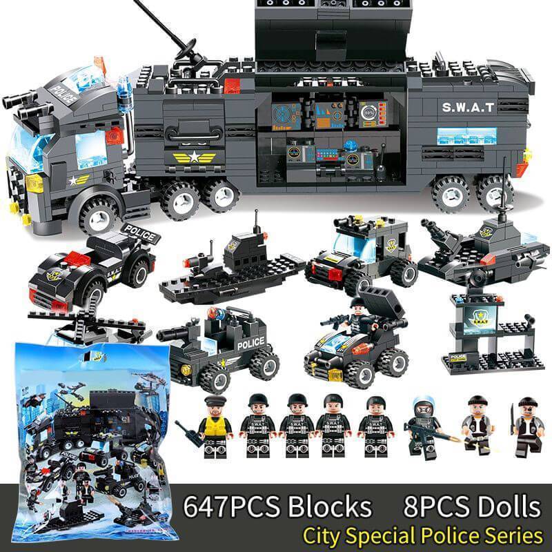 BowLift | 8 IN 1 City Police Truck Station Building Block Series SWAT Toy Gift For Kids