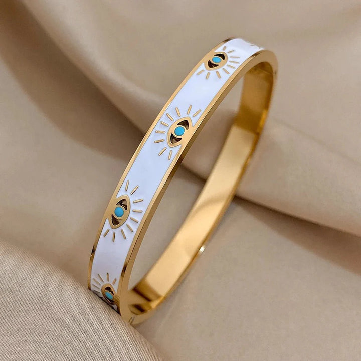 BowLift | Classy Evil Eye White Enamel Bangle Bracelet