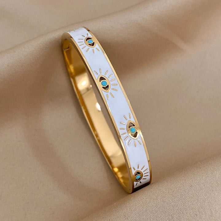 BowLift | Classy Evil Eye White Enamel Bangle Bracelet