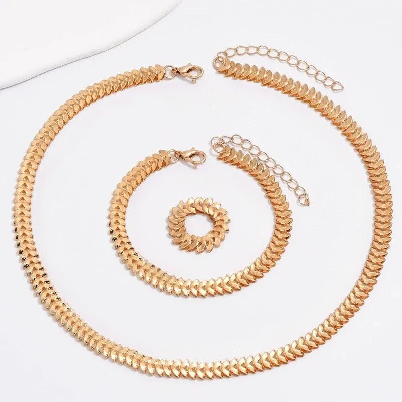 BowLift | Classy Fishbone Necklace, Bracelet, and Ring Set