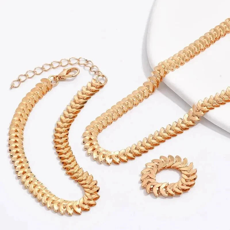 BowLift | Classy Fishbone Necklace, Bracelet, and Ring Set