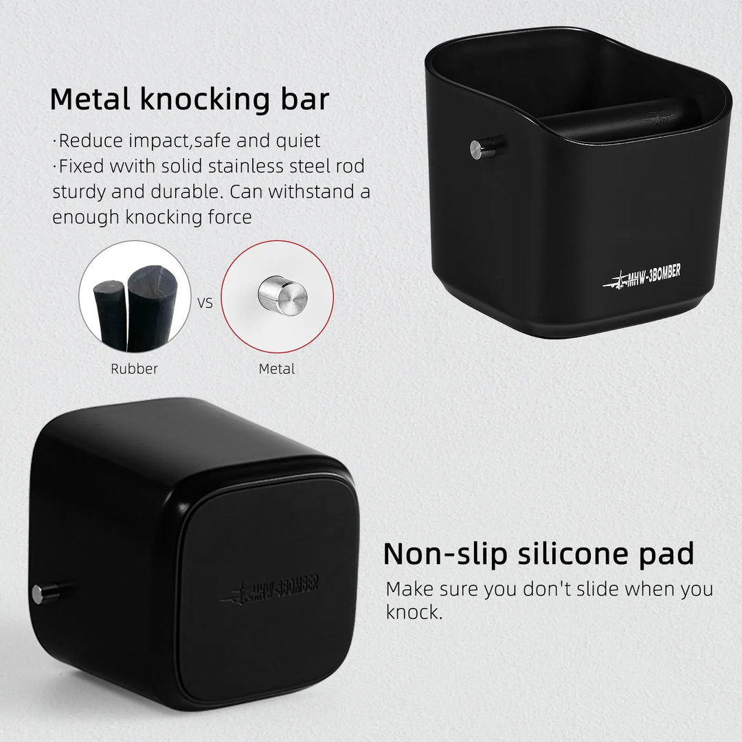 Coffee Grounds Knock Box Square Removable Knock Bar and Non-Slip Base | Bowlift
