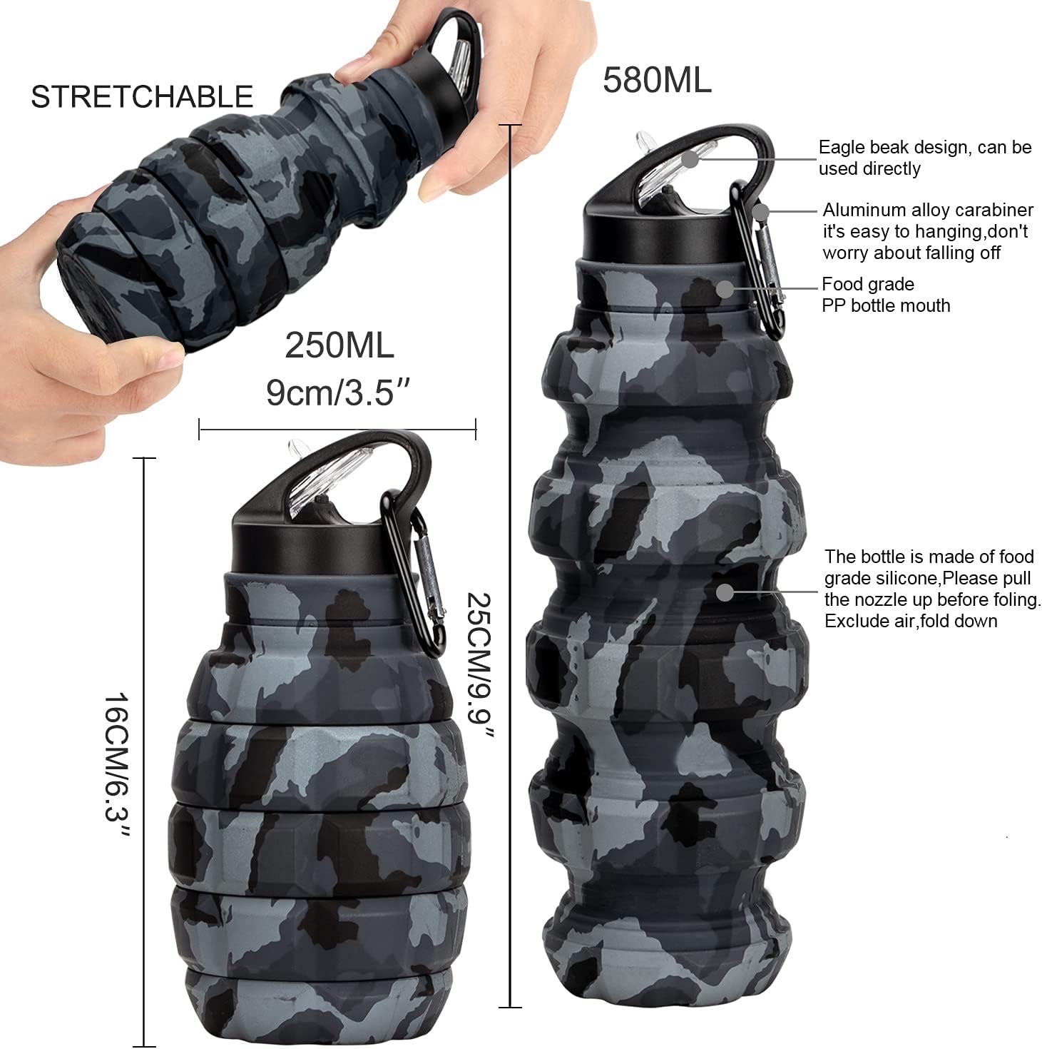 BowLift | Collapsible Travel Water Bottle - 575 ML Reusable Silicone