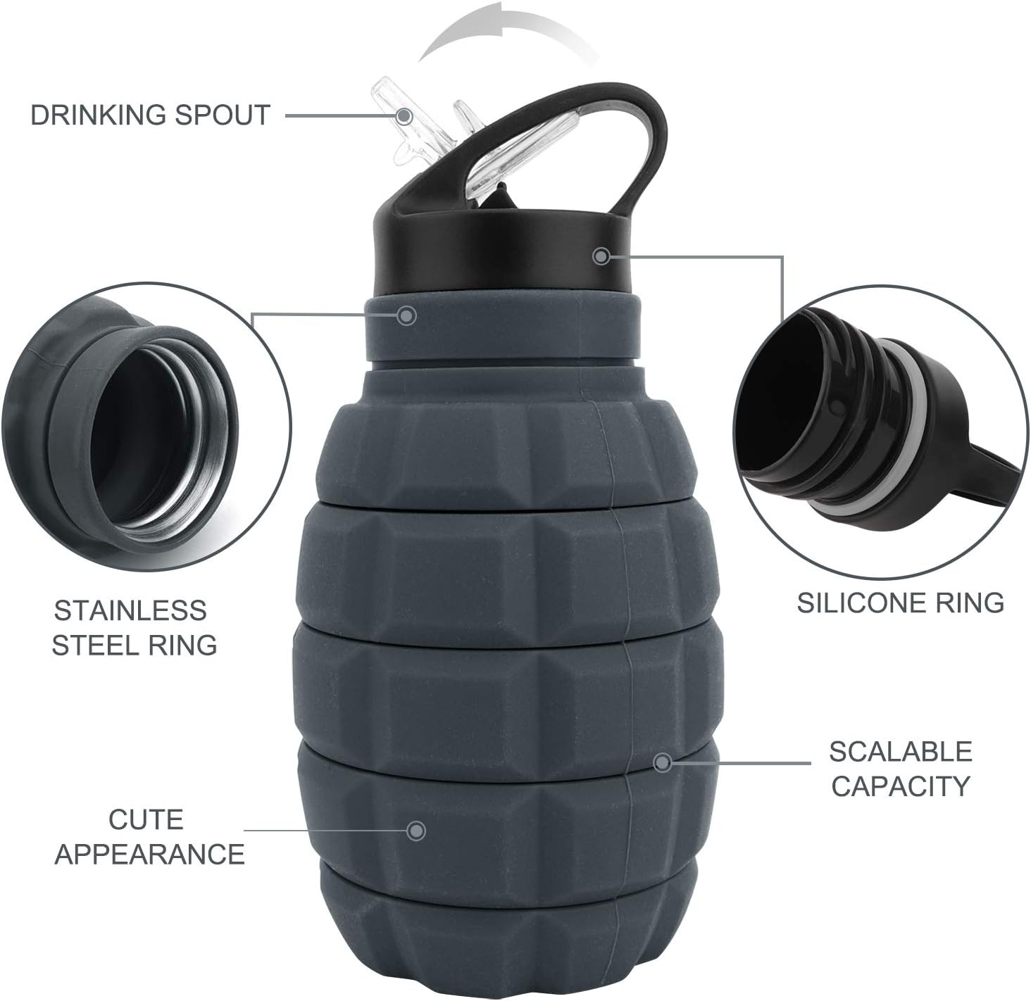 BowLift | Collapsible Travel Water Bottle - 575 ML Reusable Silicone