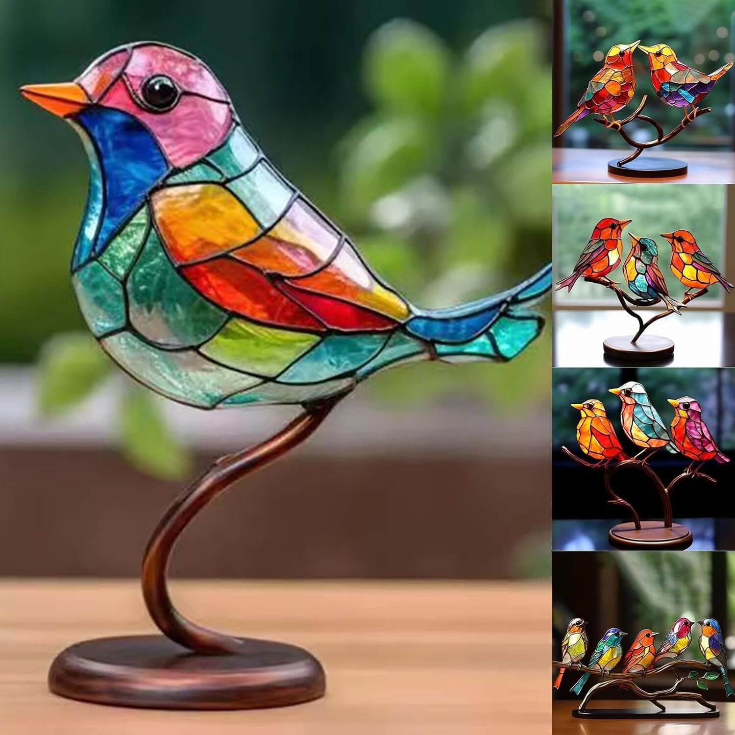 BowLift | ColorBirds - Coloured Birds on Branch Decorative Sculpture