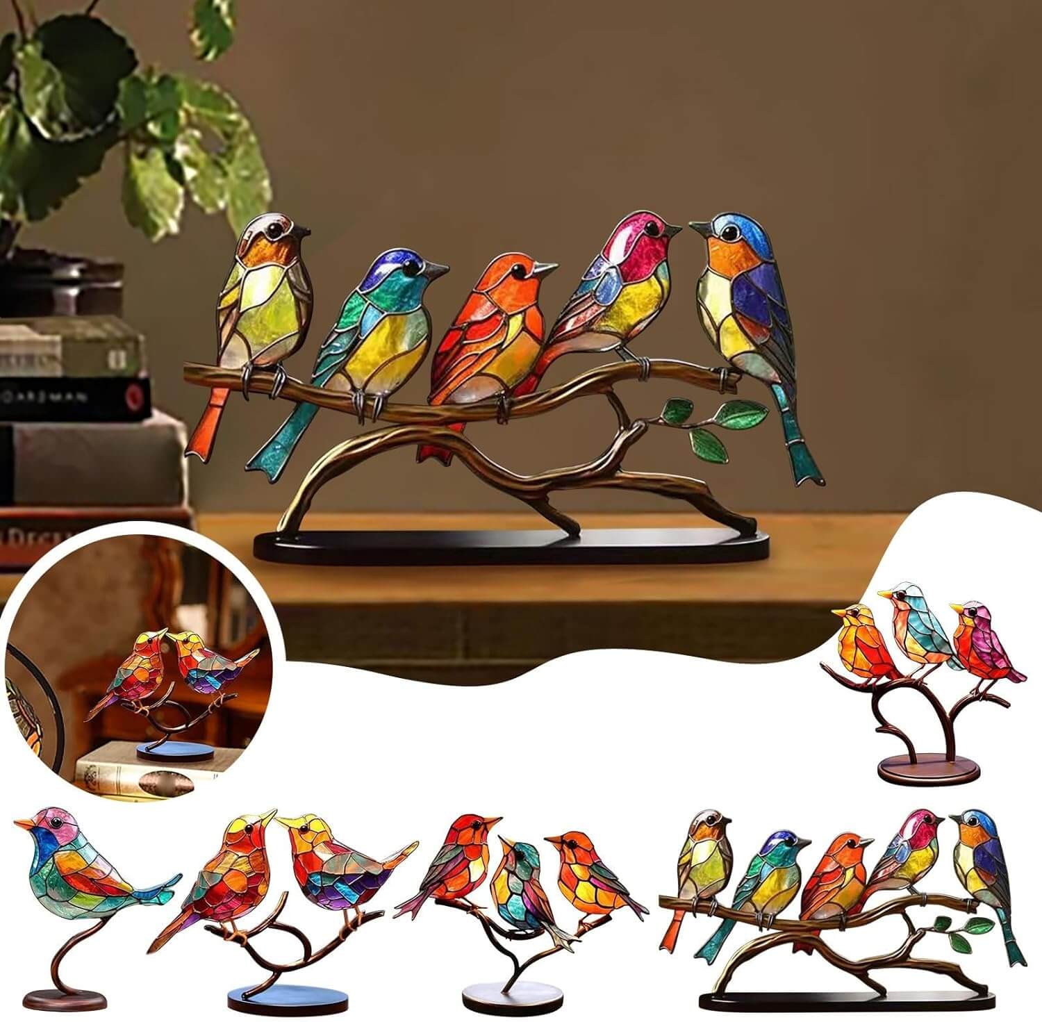 BowLift | ColorBirds - Coloured Birds on Branch Decorative Sculpture