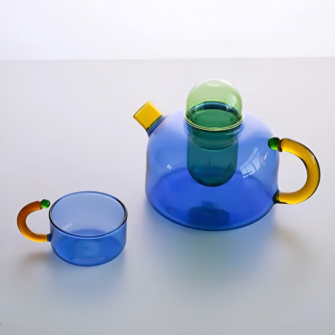 Transparent Teapot & Cups – Stylish Set in Contrasting Colors | Bowlift