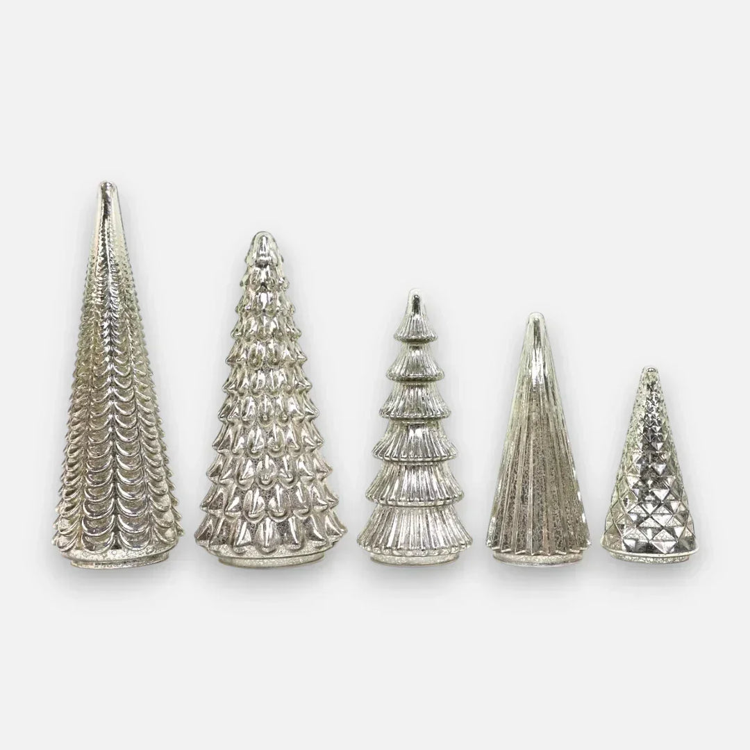 BowLift | GlansPine LED Pine Set – 5-piece Silver Christmas Decoration with Warm Light