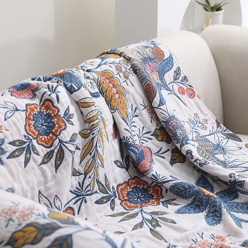 BowLift | MEADOWNEST BLANKET – Rustic Cotton Blanket with Floral Pattern & Reversible Design