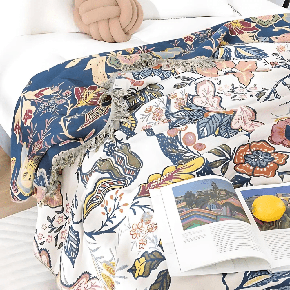 BowLift | MEADOWNEST BLANKET – Rustic Cotton Blanket with Floral Pattern & Reversible Design
