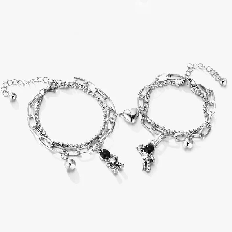BowLift | Couples Astronaut Magnetic Heart Bracelet Set