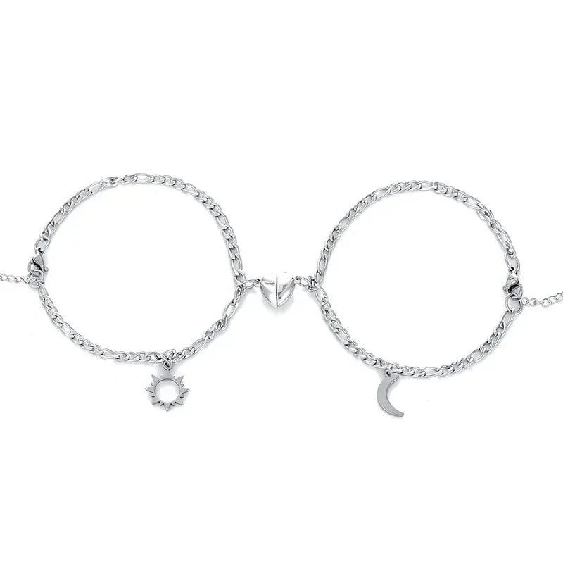 BowLift | Couples Magnetic Heart Sun & Moon Bracelet Set