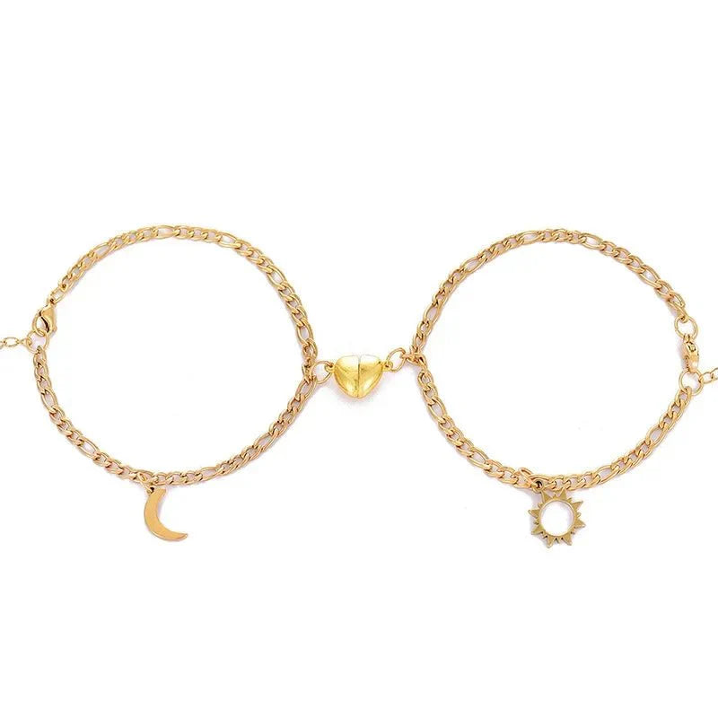 BowLift | Couples Magnetic Heart Sun & Moon Bracelet Set