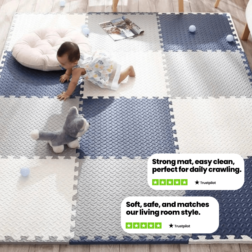 BowLift | Cushioplay Baby Mat – Soft Play Mat with 12 Puzzle Pieces – Shock-Absorbing and Non-Toxic for Crawling and Playtime